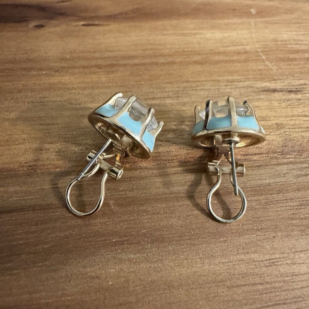 Anthropologie Womens Earrings Turquoise Enamel Crystal Measures In Pictures - Picture 4 of 7